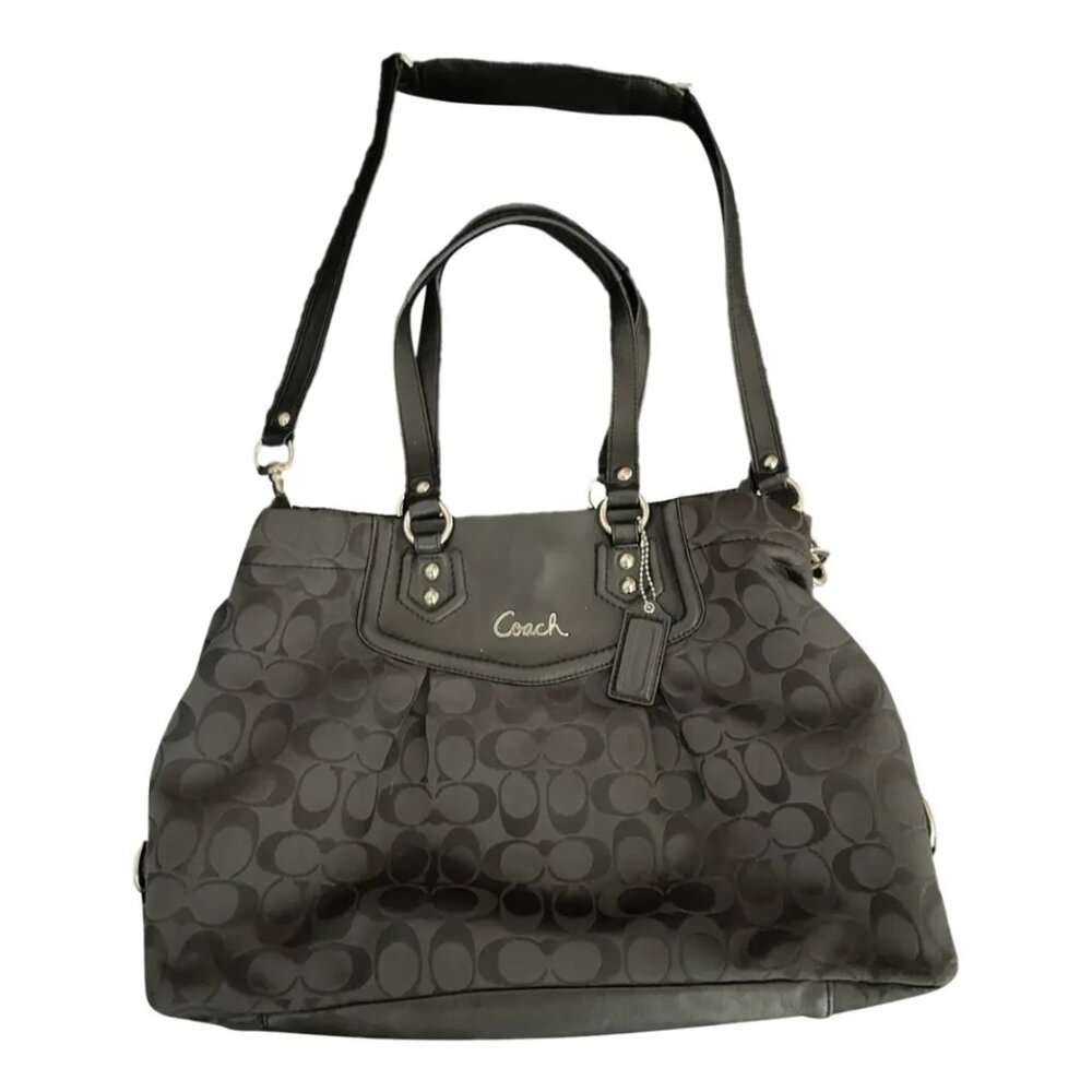 Coach Black Monogram Signature Fabric & Leather Ashley Shoulder Bag
